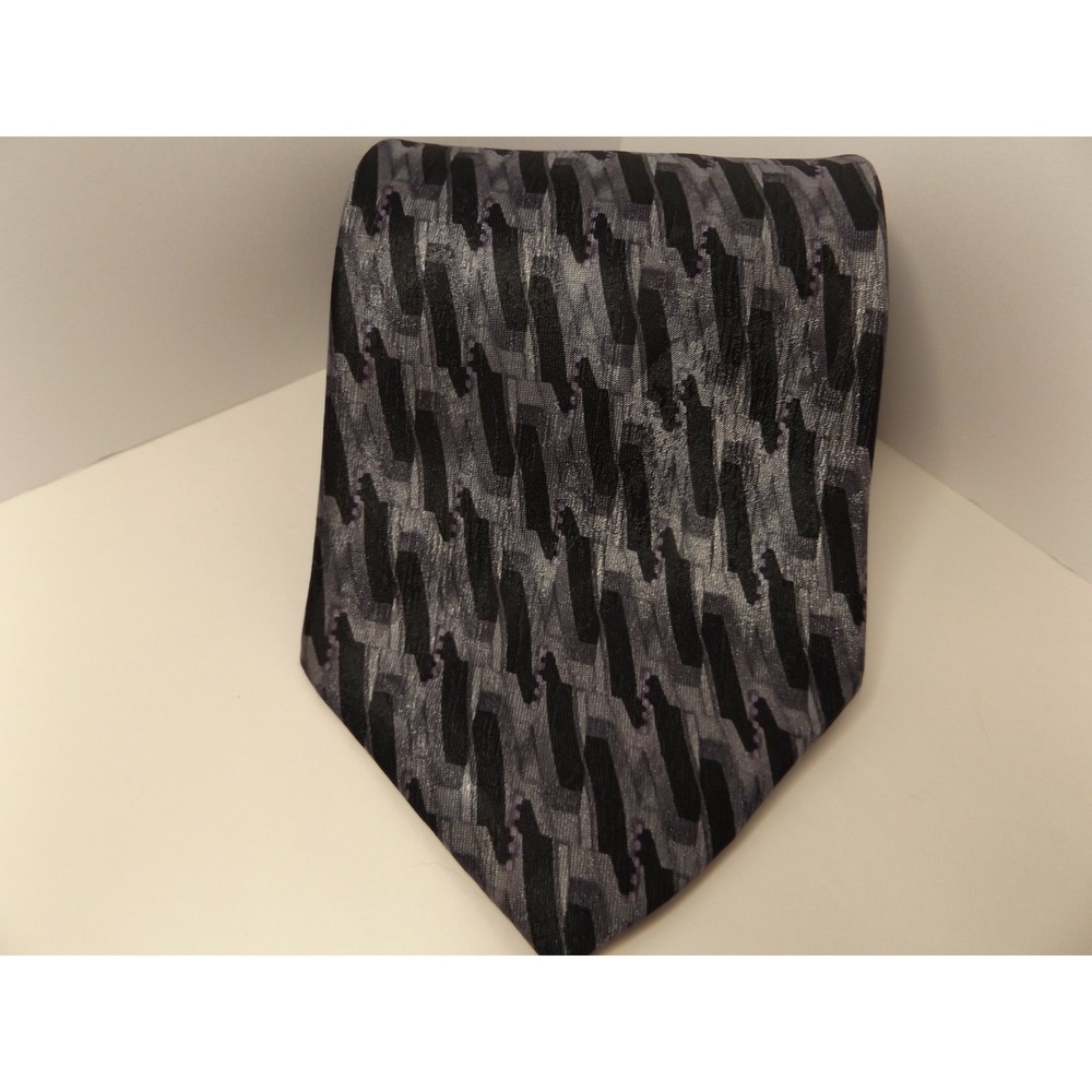 David Taylor Mens Gray Black Geometric Silk Tie Handmade Classic Length